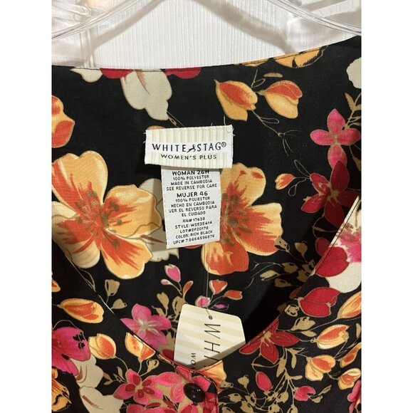 White Stag Women's Plus 26W Maxi Dress Rich Black with Floral Print Button Front - Picture 3 of 9
